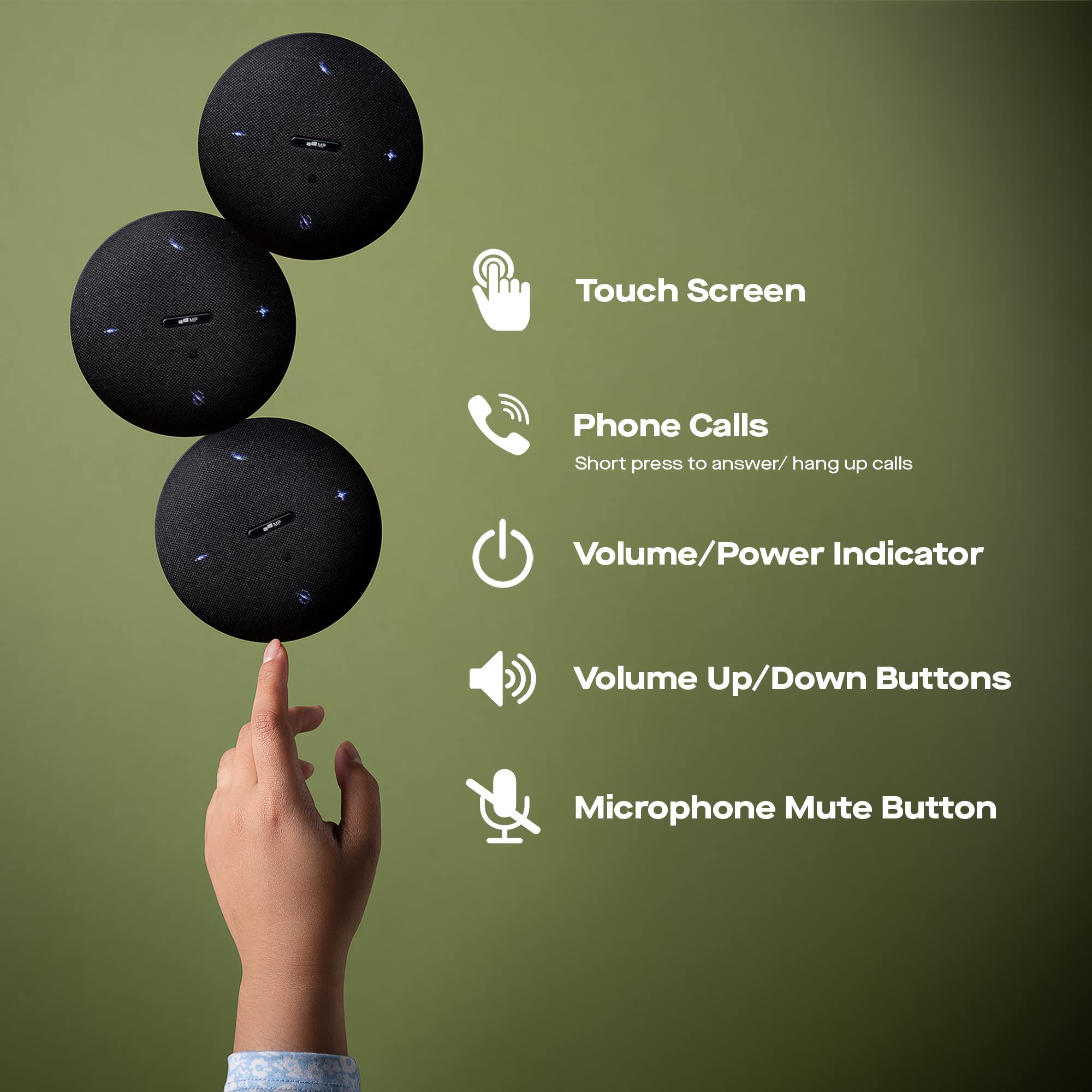 MP Mobile Pixels - Altavoces Bluetooth para conferencias con 4 micrófonos, pastilla de voz omnidireccional de 13 pies, USB-C Plug & Play, reducción de ruido, compatible con Zoom/Teams/Skype/Google
