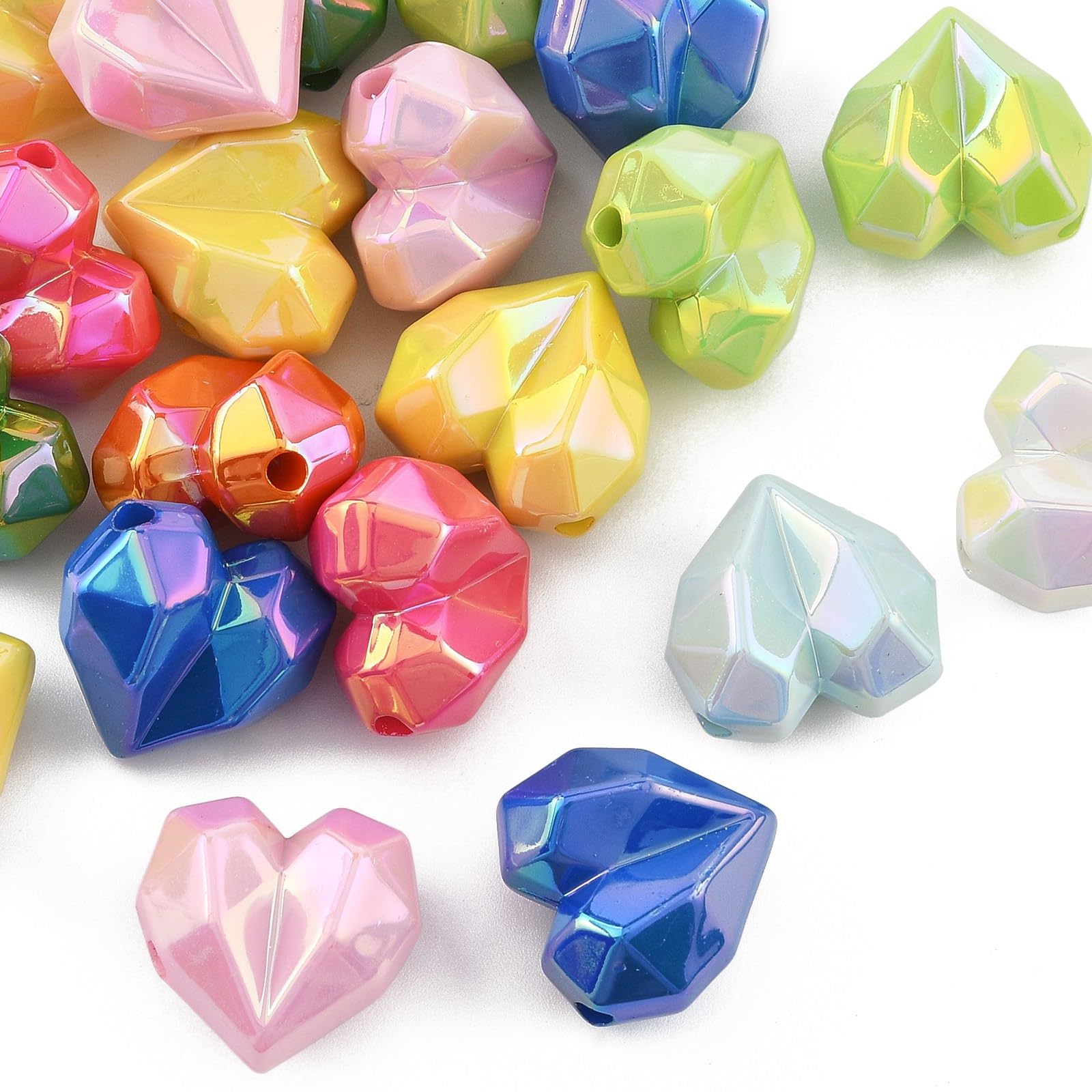 Perles en acrylique irisé cœur facettes fabrication bijoux DIY loisirs