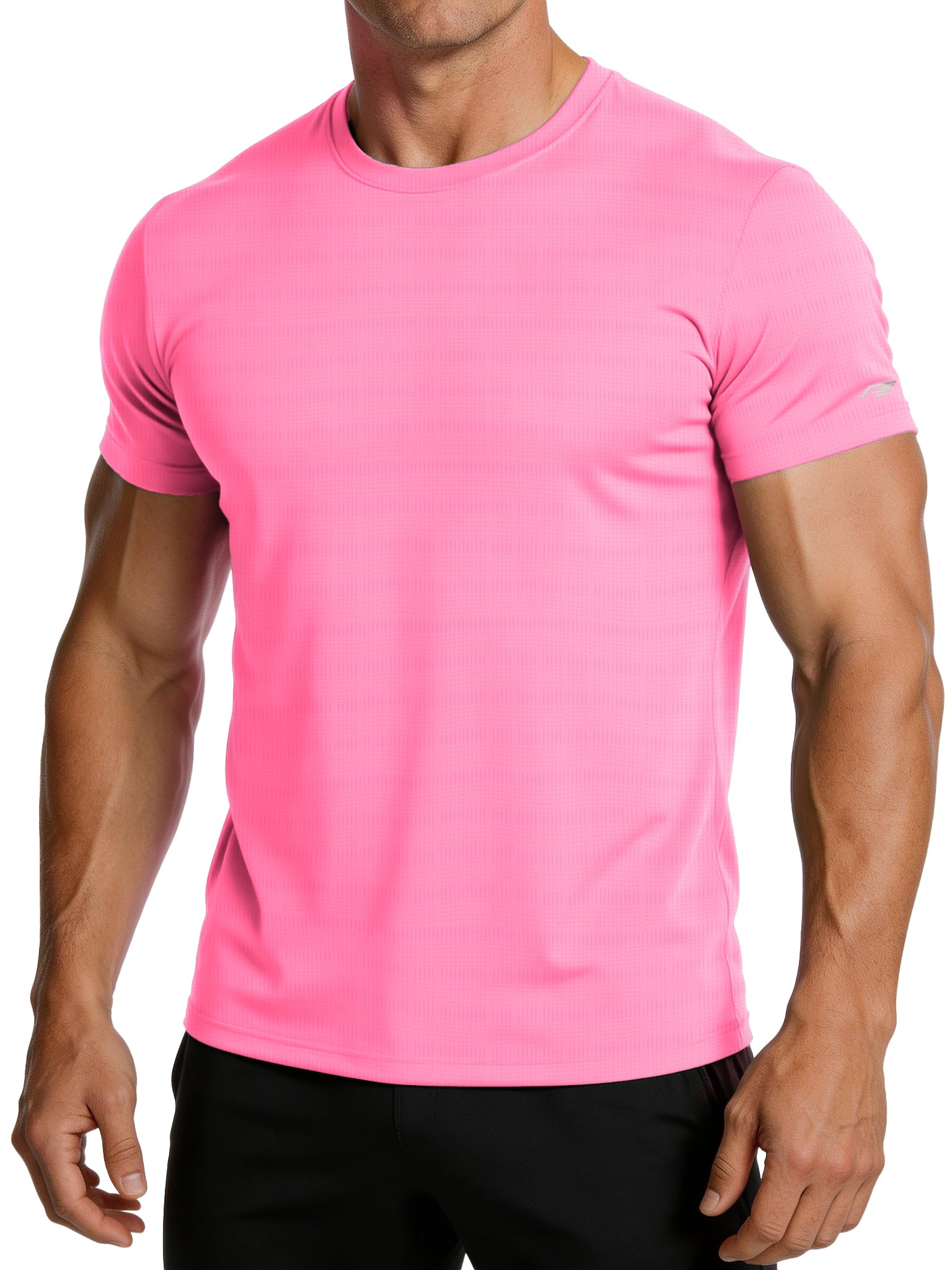 RGJU Mens Running Shirt Quick Dry Fit Short Sleeve Performance T-Shirt Moisture Wicking Ourdoor Active Wear Reflective