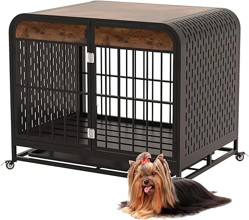 Jaula resistente para perros, muebles de madera para perros con mesa para perros pequeños, medianos y grandes, decoración de casa para mascotas con