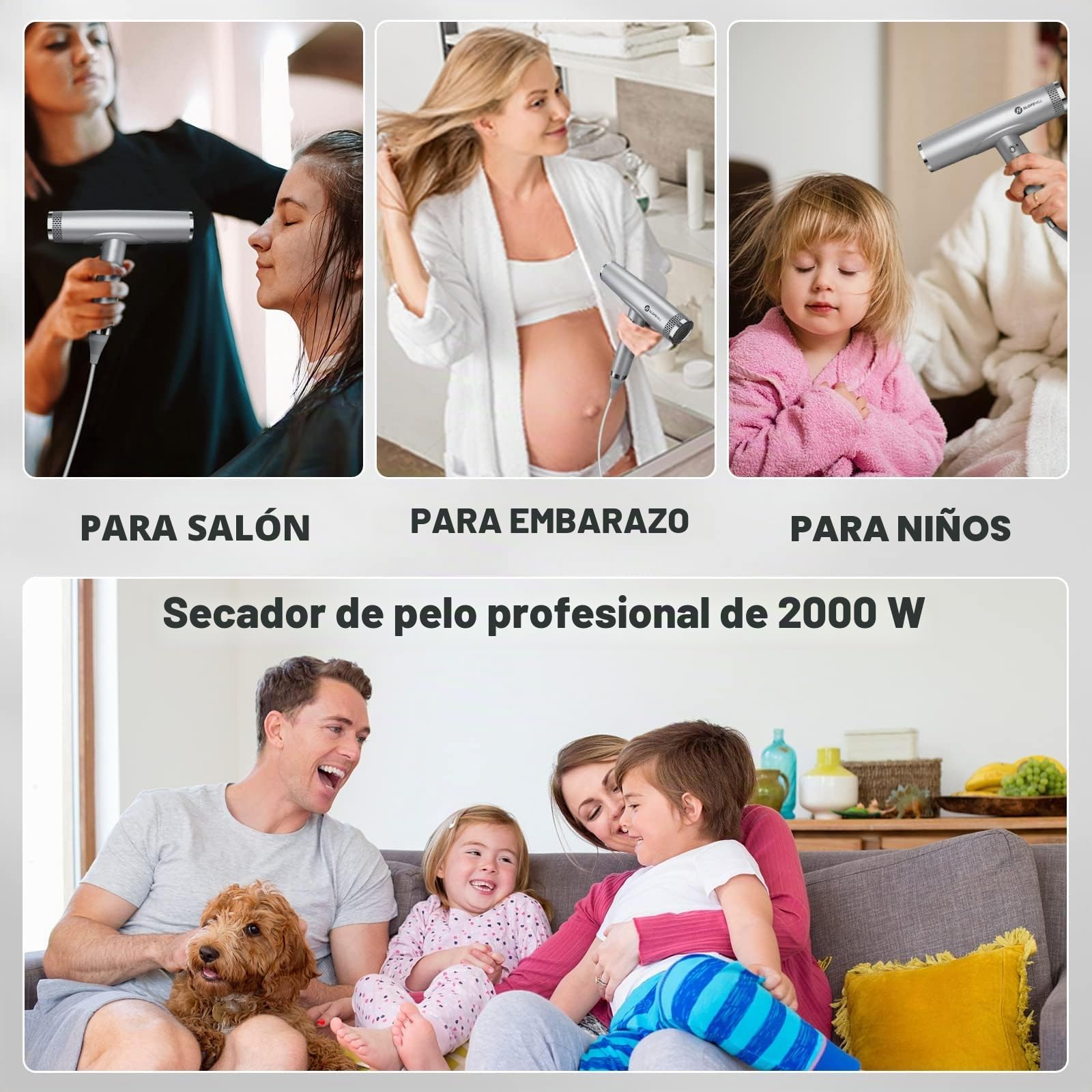 slopehill Secador de Pelo Iónico 110,000 RPM, 2000W, 320g | Motor Sin Escobillas, Difusor Magnético, Poco Ruido, Tecnología Biocerámica, Para Casa y Viajes