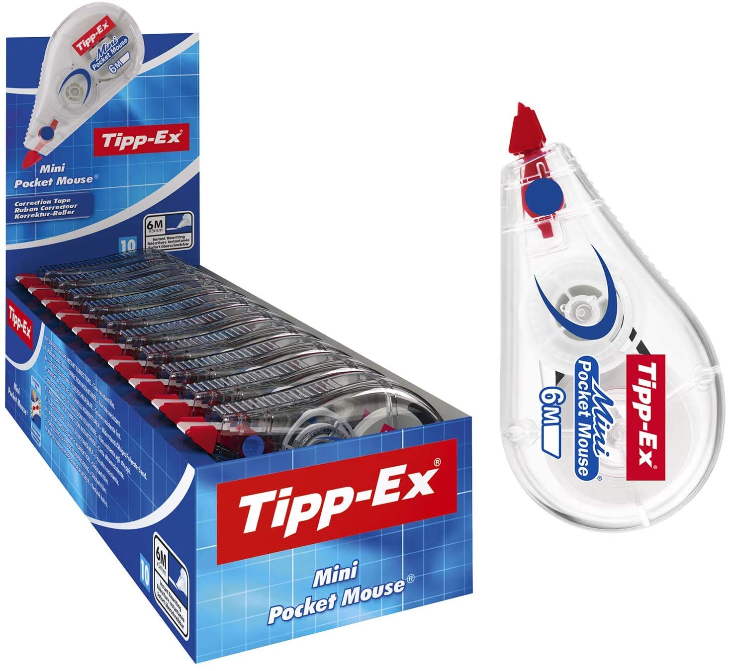 BIC Penne Blu a Sfera, Cristal Original, Punta Media, 1 mm, Confezione 50 Penne + Correttore a Nastro, 6 M X 5 mm, Confezioni da 10