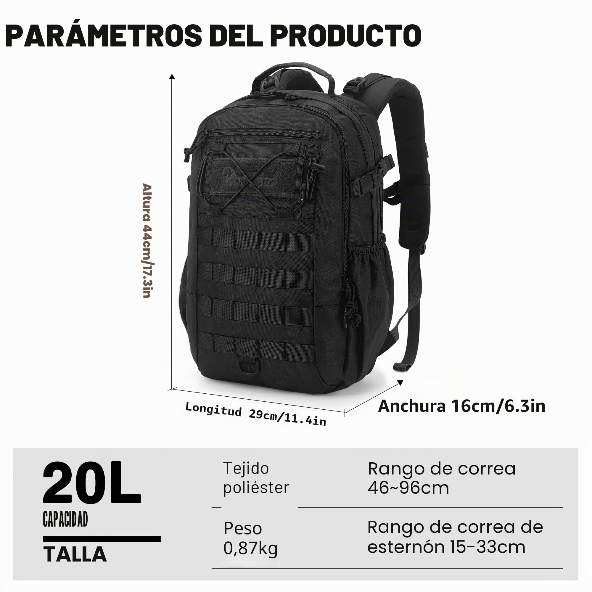 Mardingtop Mochila de 20 l para hombre, mochila de senderismo con sistema Molle para exteriores, táctica, camping, senderismo, viajes