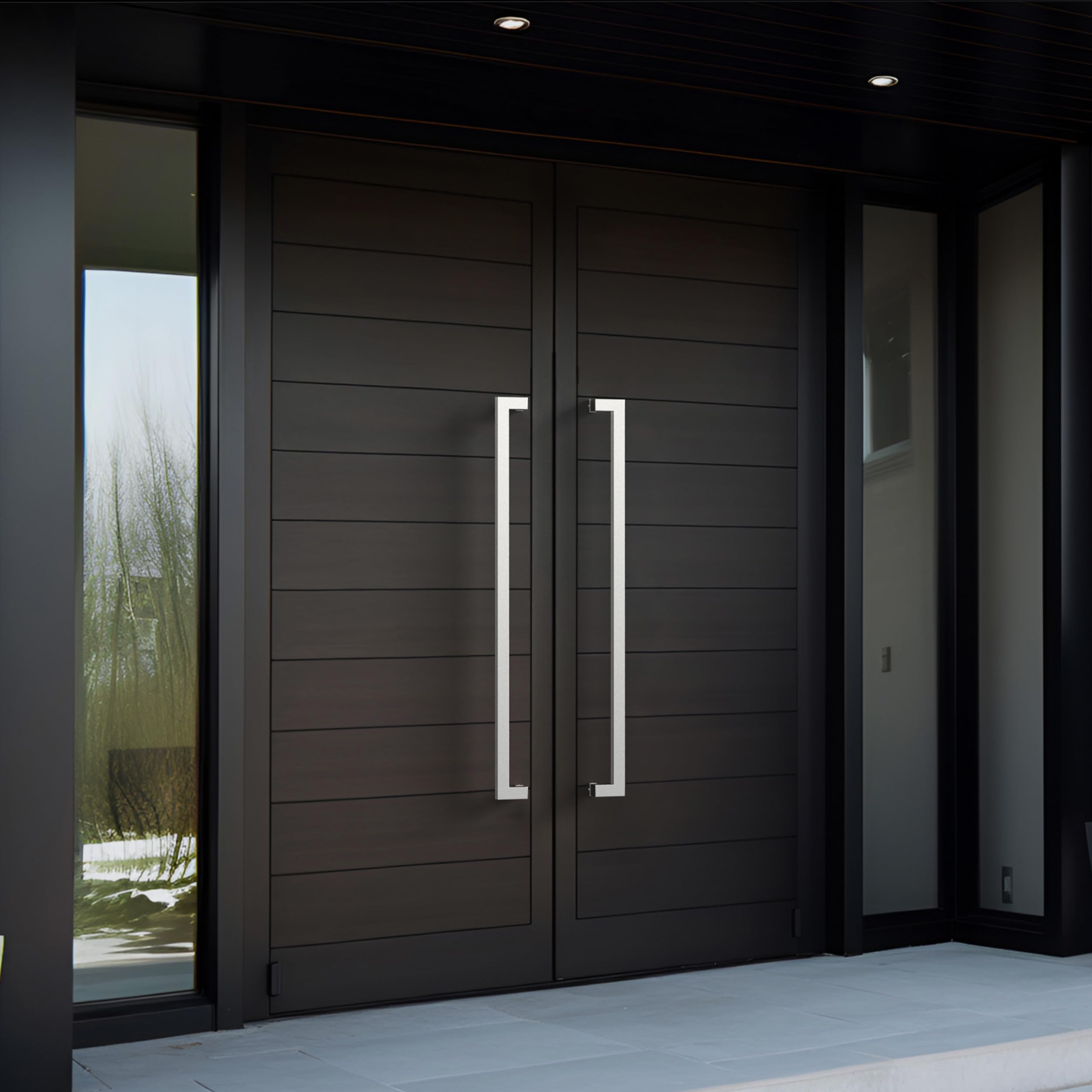 Modern Contemporary Long Stainless Steel Push Pull Door Handle for Home Entrance Glass Shower Wooden Barn & Office Store Shop Doors - Brushed Satin Nickel - 48 Inch