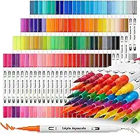 Kit 24/36/48/60/80/100/120 Cores Brush Pen 2 em 1 – Canetas de Dupla Ponta (Pincel e Fina) para Lettering, Desenho, Pintura e Artesanato (100 cores)