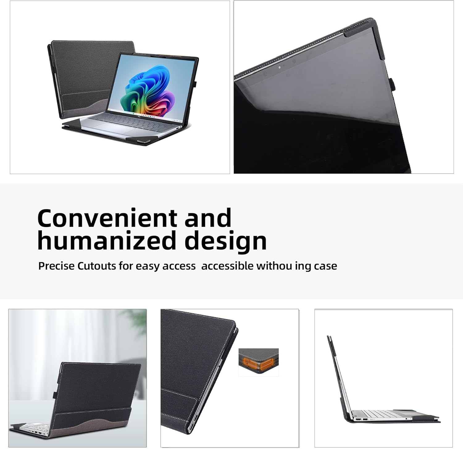 Laptop Cover for DELL Inspiron 14 Plus Laptop 7441 2-in-1 All Inclusive Drop Case 14" PU Leather Inside Pocket Cover (Dark Gray)