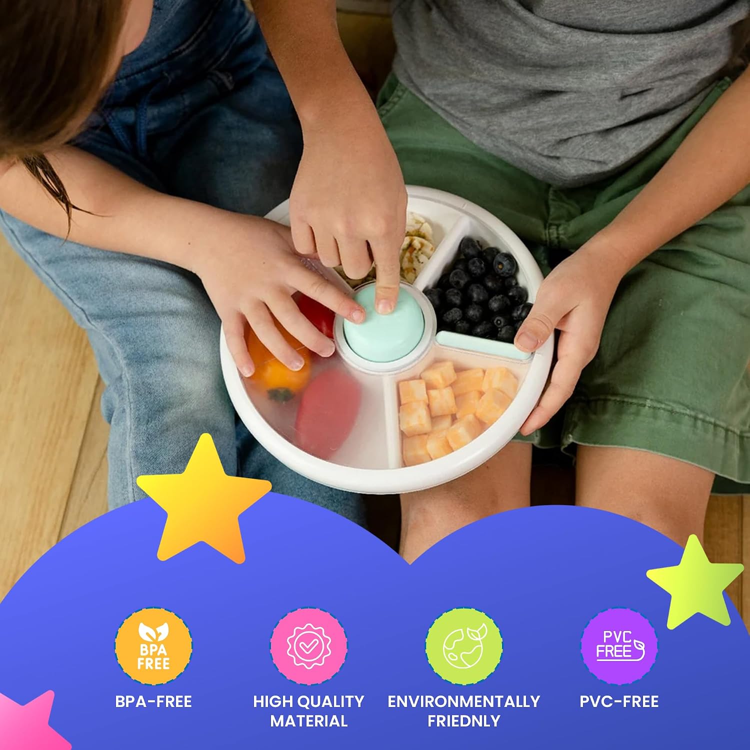 Snackle Box Container with Lid - Large Reusable Veggie & Fruit Tray for Fridge, Party Serving Platter with Handles, Snack Containers for Kids & Adults, BPA-Free Food Storage (Green)