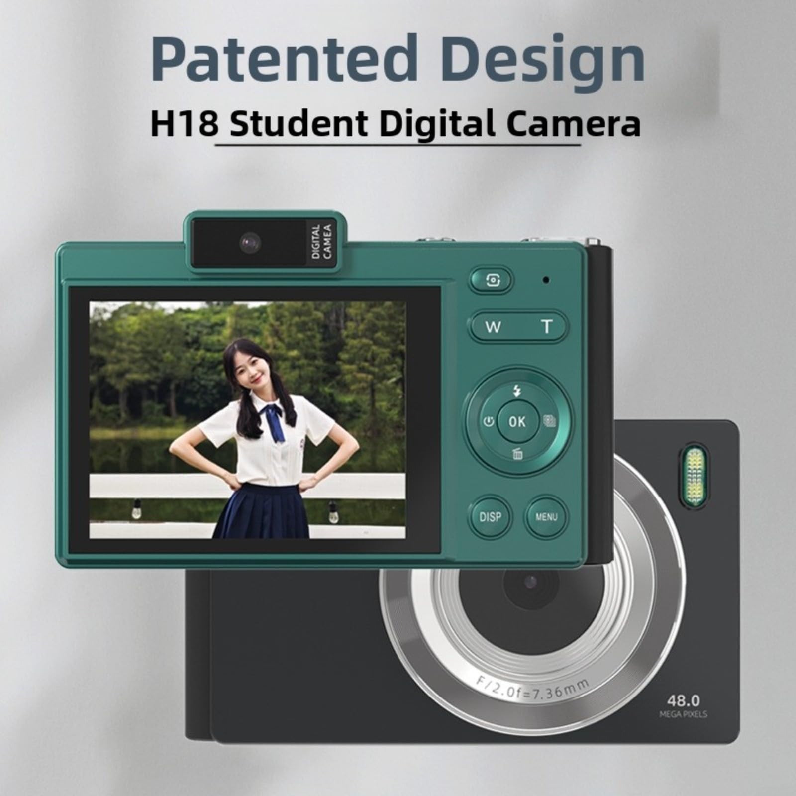 Fotocamera digitale, videocamera digitale, 4 K 2,8 pollici, 4800 W, messa a fuoco automatica 16x, per principianti, adolescenti, studenti (verde 32G)
