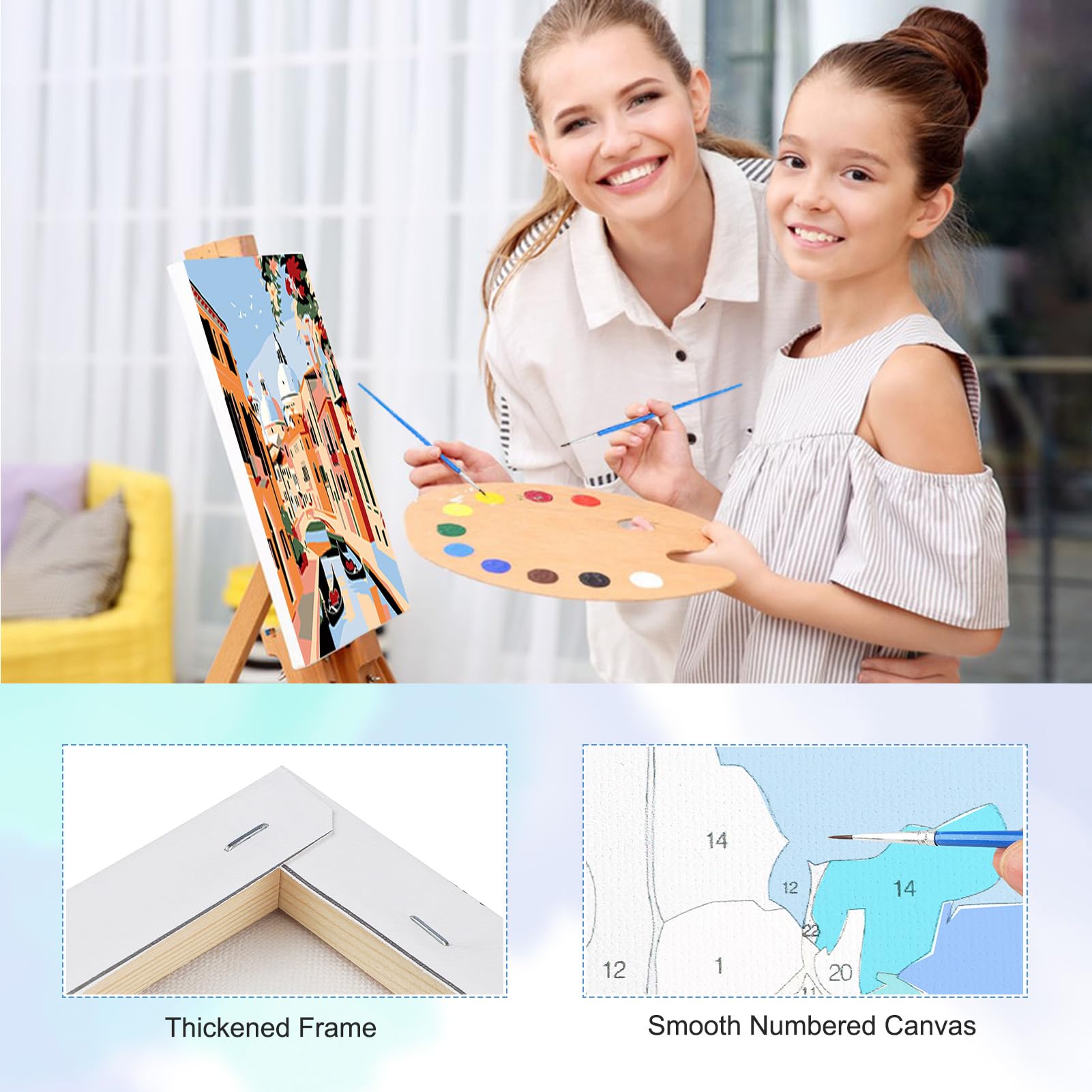 TOSTOG Quaint Villages 4 Pack Framed Canvas Painting by Numbers Art Kit for Adults and Kids, Beginner Acrylic Painting Supplies with Wooden Frame for Home Wall Decor 20 * 25 cm/8 * 10 in - 3