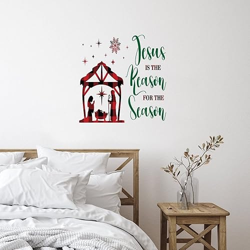 Jesús is the Reason for the Season - Calcomanías de pared para decoración del hogar calcomanías de pared con letras de copo de nieve a cuadros de Jesús is the Reason for the Season - Calcomanías de pared para decoración del hogar calcomanías de pared con letras de copo de nieve a cuadros de