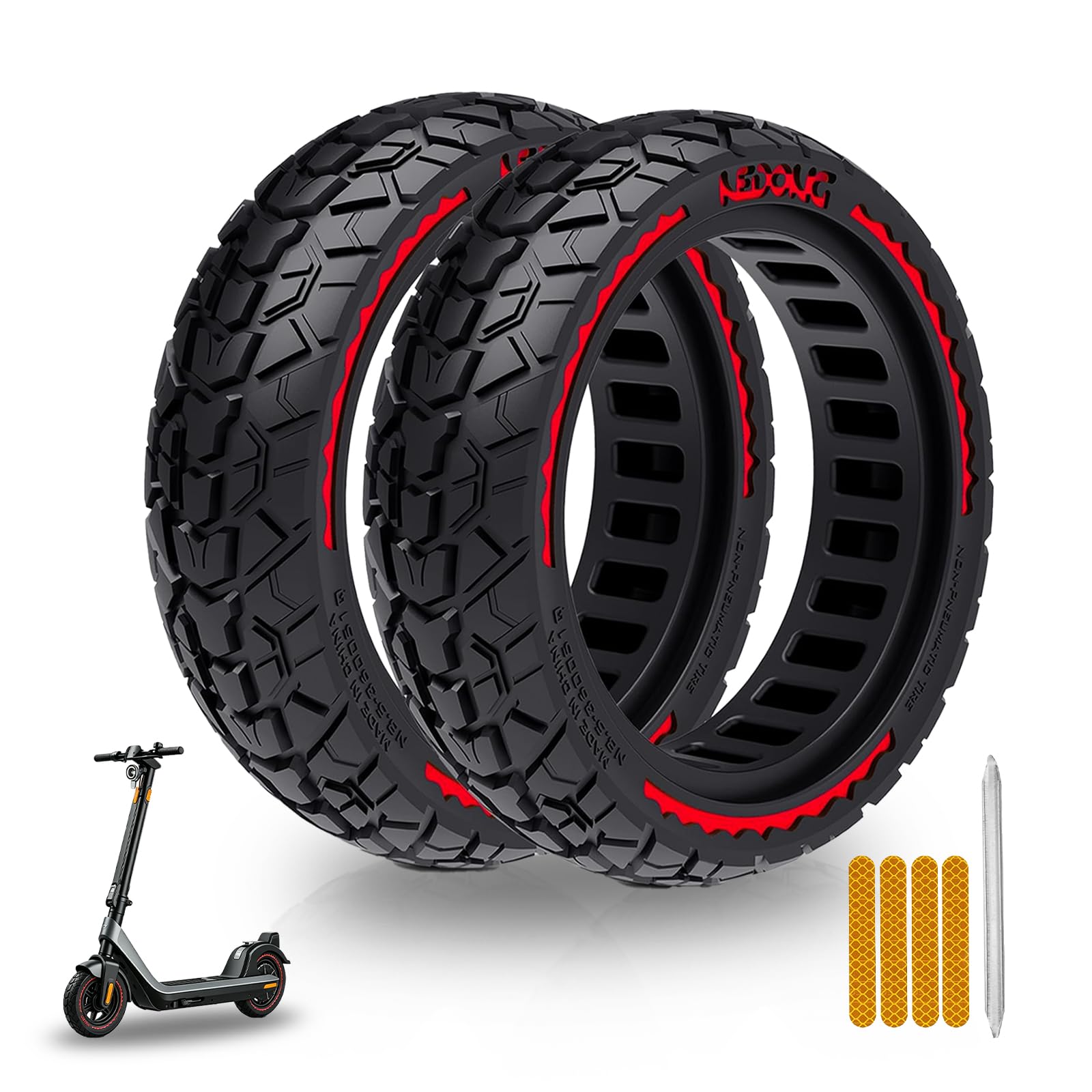 Pneu solide 60/70-6,5 10 x 2,50 en caoutchouc pour scooter Ninebot Max G30/G30 D2/F2 Pro D/Xiaomi 5/5 Pro/5 Max E Scooter 10" Anti-crevaison Antidérapant Résistant à l'usure (rouge)