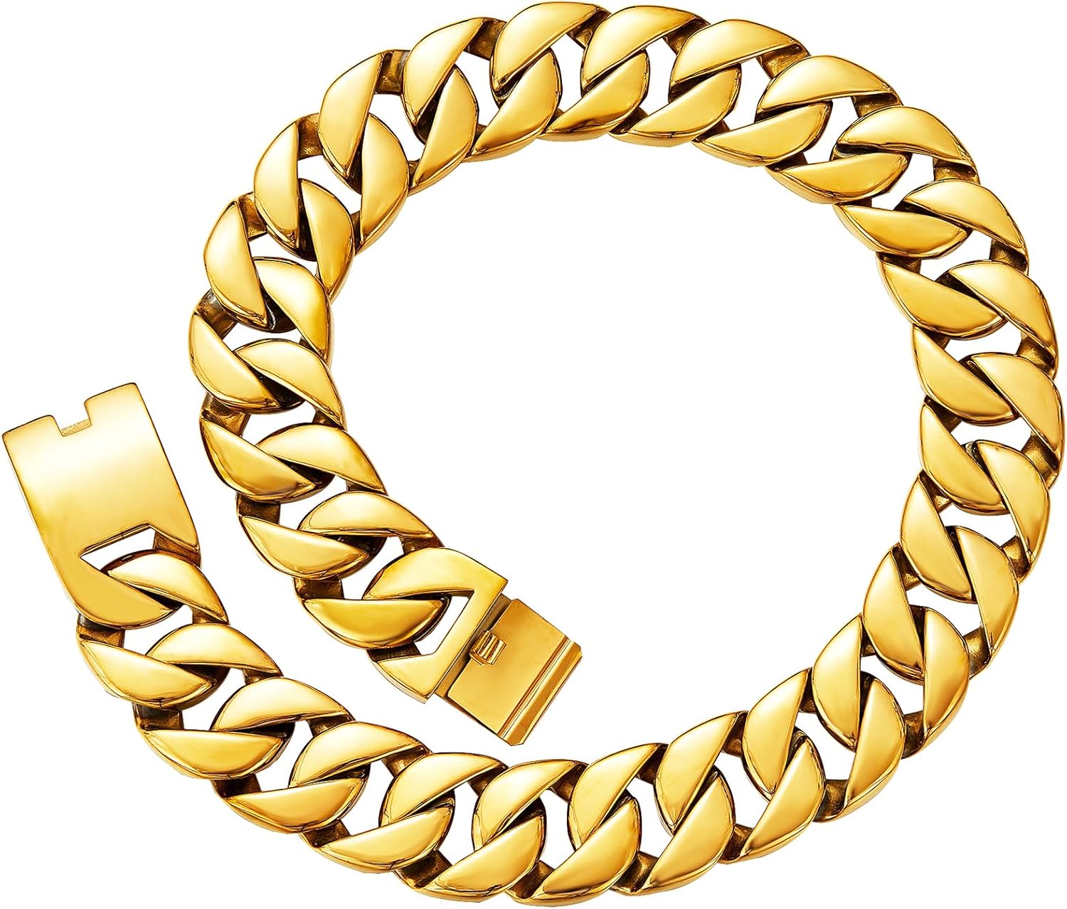 AYiFFWTEO 32mm Wide Heavy Duty Gold Chain Bracelet Necklace with Box 18K Gold Plated 316L Stainless Steel Chunky Cuban Chain Link Hip Hop Fashion Jewelry Bracelets Necklaces for Women Men