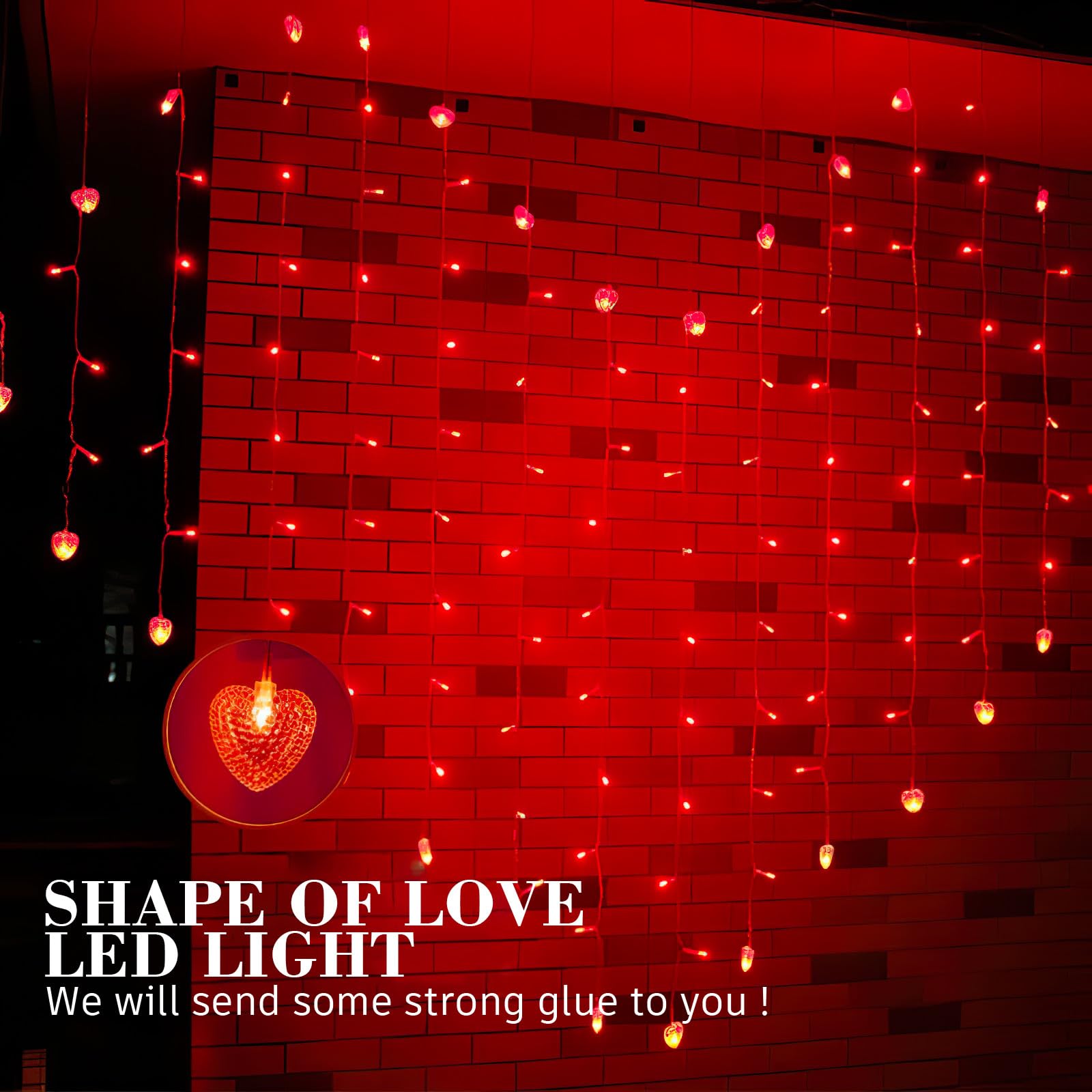 SHINEOFI Herzförmige Led-lichterkette für Fensterdekoration im Innenbereich, Ideal für Hochzeiten, Valentinstag Und Andere Anlässe, 78,7 X 59 Zoll, Rot (ohne Batterie)