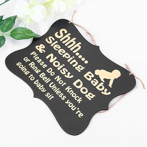 Miniatura 6 de WINOMO Shhh Sleeping Baby Door Sign Do Not Disturb - Letrero colgante de madera para habitación de bebé (negro)