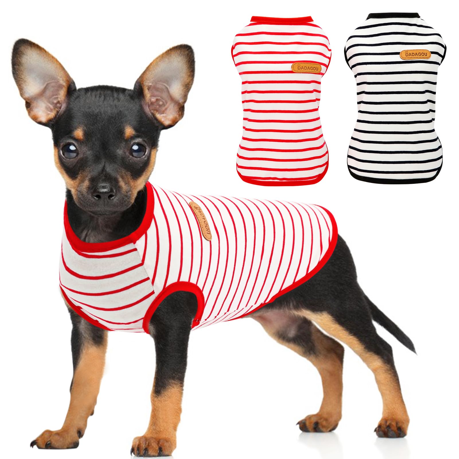 Preferhouse Dog Shirts for Small Dogs 2 Pack, S Dog Sleeveless Striped Vests Dog Pullover T-Shirts Lightweight Puppy Kitte...