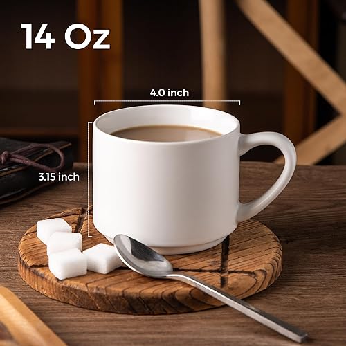 Miniatura 2 de GBHOME Juego de 6 tazas de café de 14 onzas, tazas de café de cerámica apilables para hombres, mujeres, papá, mamá, tazas de café modernas con asa