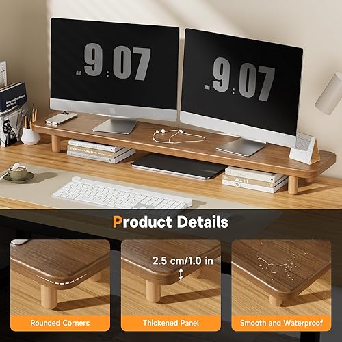 Miniatura 2 de Soporte doble para monitor, soporte de madera grande de 39 pulgadas, soporta 200 libras, soporte ultra fuerte para 2 monitores, computadora