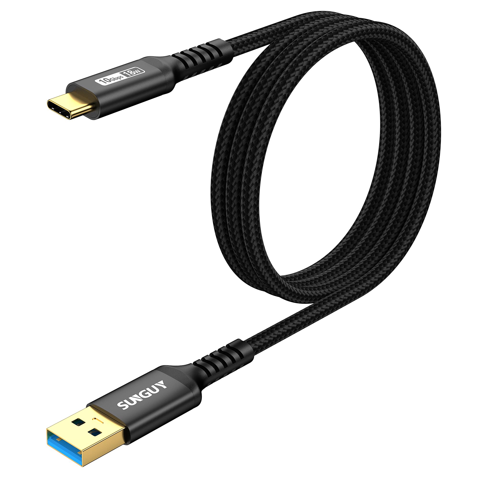 SUNGUY Cavo USB Type C, 1M Gbps USB 3.1 Gen 2 10 Cavo Dati e 3A Cavo di Ricarica Rapida Compatibile con Samsung Galaxy S22 S21 S20, Oneplus 9 10,SSD, Android Auto -Nero