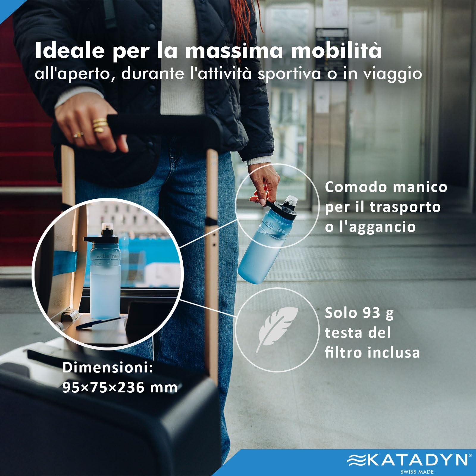 Katadyn BeFree AC Bottle 0,7 l, filtro dell'acqua per esterni, ultraleggero, fibra cava e carbone attivo, campeggio, trekking, viaggi, filtrazione dell'acqua portatile, senza BPA (rosso)
