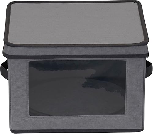 Miniatura 5 de Household Essentials - Caja de almacenamiento para platos de cena, marco fuerte y asas, panel con ventana, tapa completamente removible, apilable y