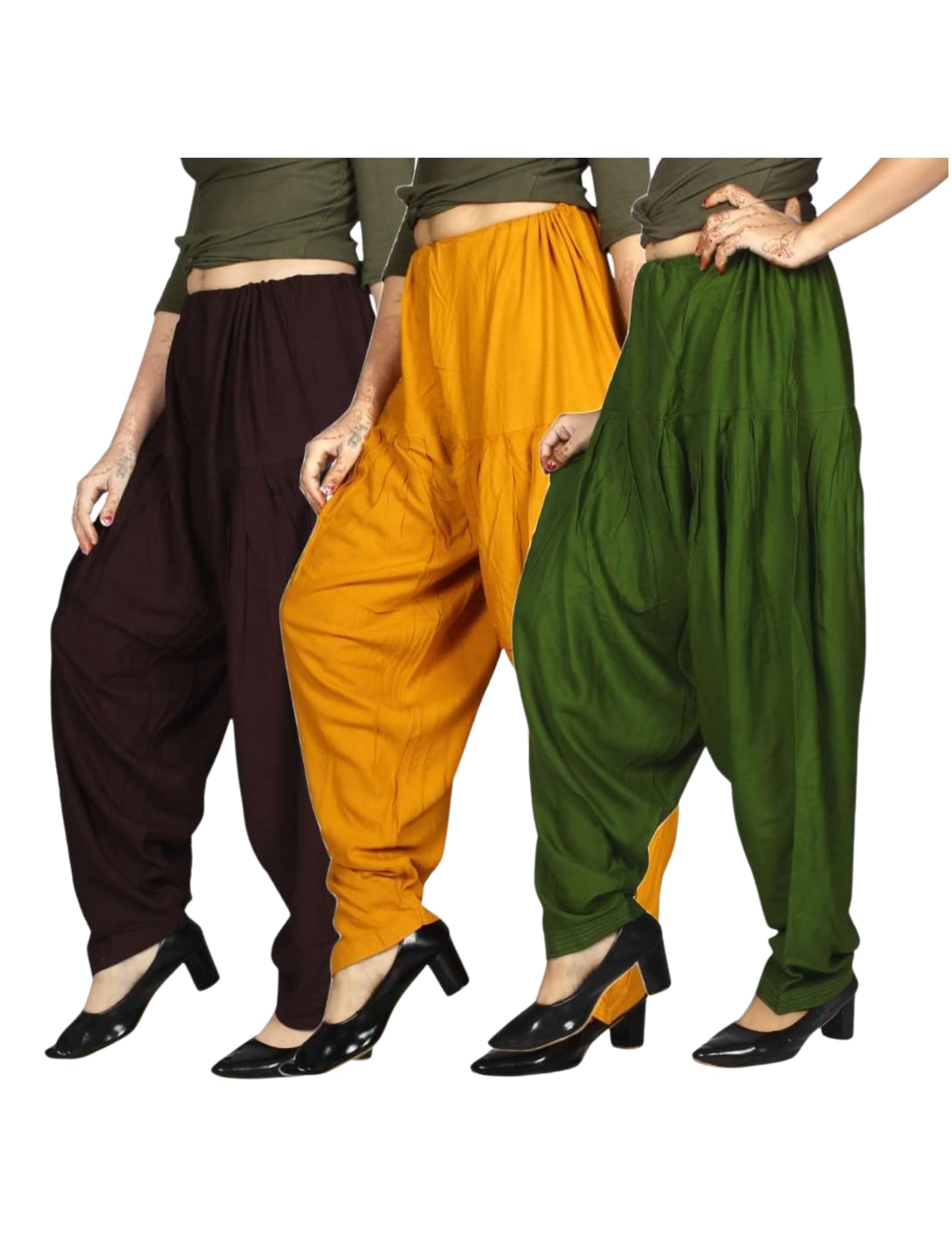 fashion gallery Women's 100% Pure & Soft Rayon Cotton Patiala Pack of 3 (Waist Size 28" inch to 42" inch)-picture-45