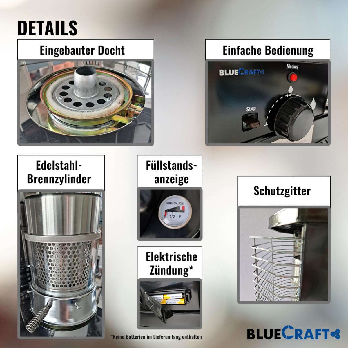 BlueCraft Petroleumofen Heizung ZT-85 inklusive Handpumpe für Petroleum L | Notofen | Camping-Heizung | Notheizung ohne Strom | Dochtofen