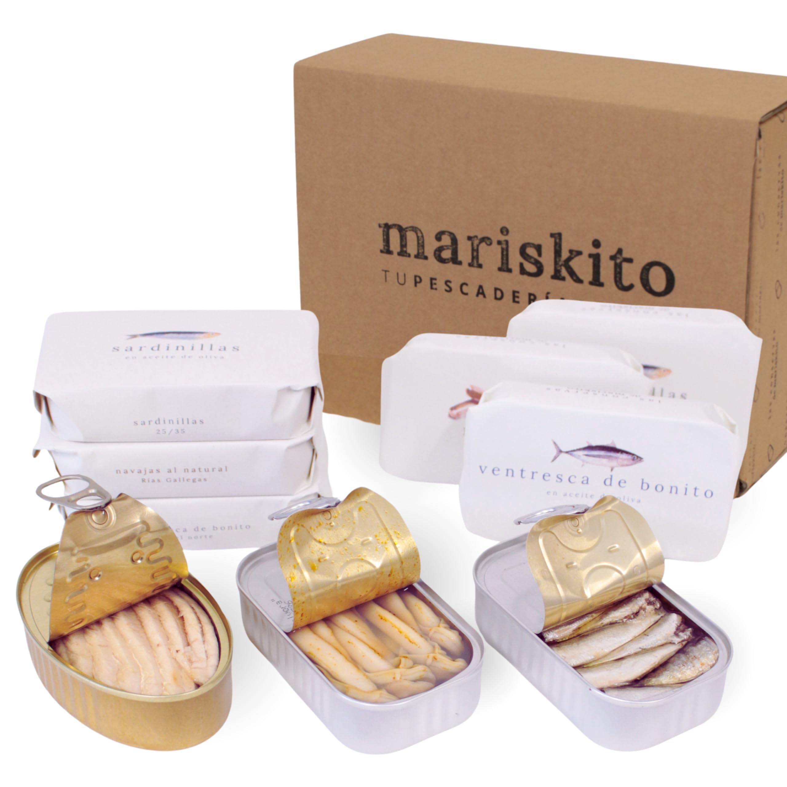 MARISKITO | Pack La Mar de Rico - 6 Conservas Gourmet - Latas de Conservas Gallegas - Caja Regalo - Lote de Productos Delicatessen