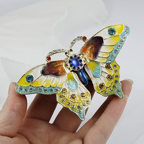 Miniatura 7 de Caja de joyería de mariposa esmaltada pintada a mano, organizador de joyas con bisagras, almacenamiento de aretes de mini anillo, decoración única