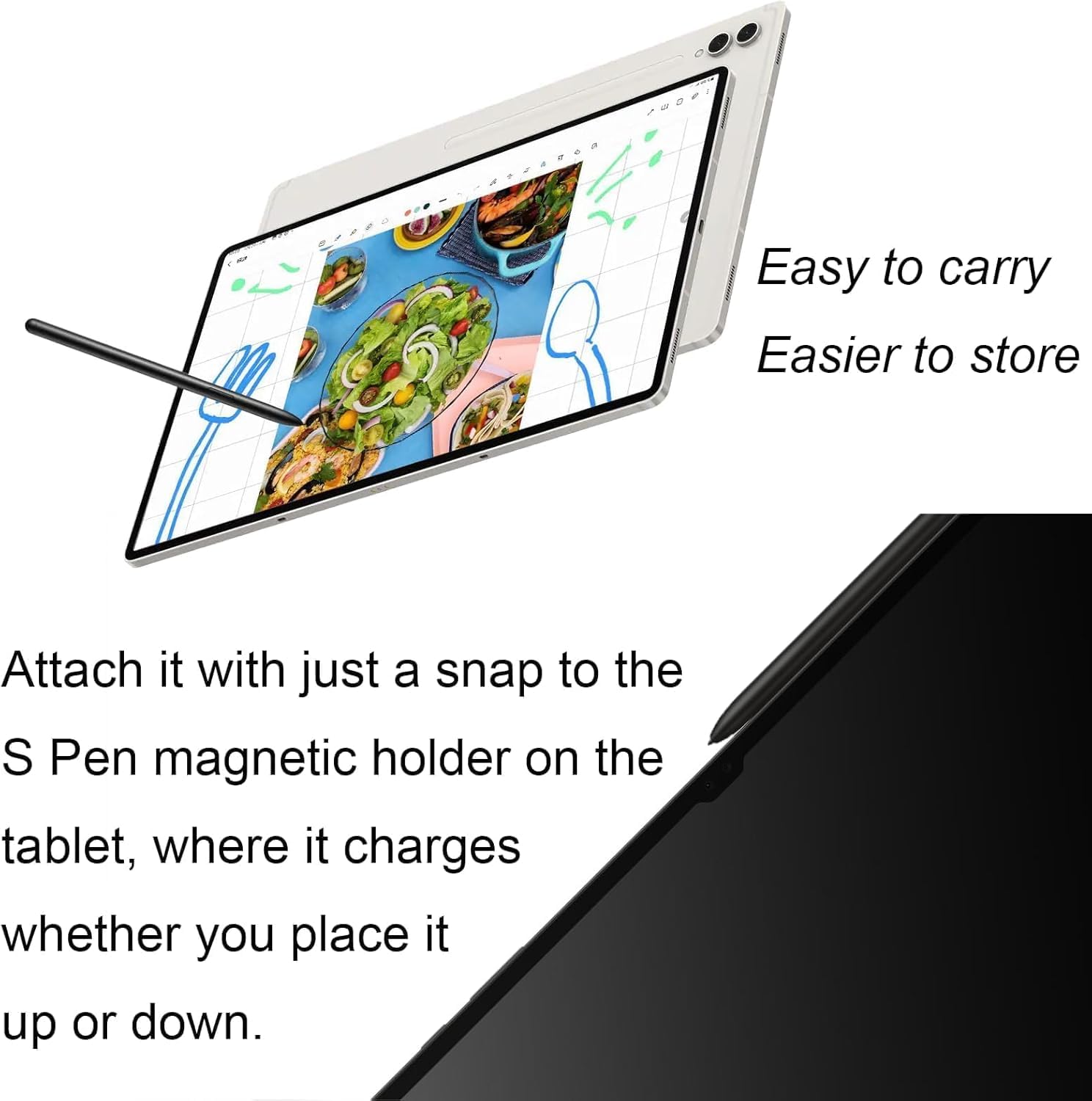 Stylet de Remplacement pour Samsung Galaxy Tab S10 Ultra S Pen, Stylet pour Galaxy Tab S10, Tab S10+, Tab S10 Ultra, Tab S10 Lite, avec Pointes/ (sansBluetooth) Noir