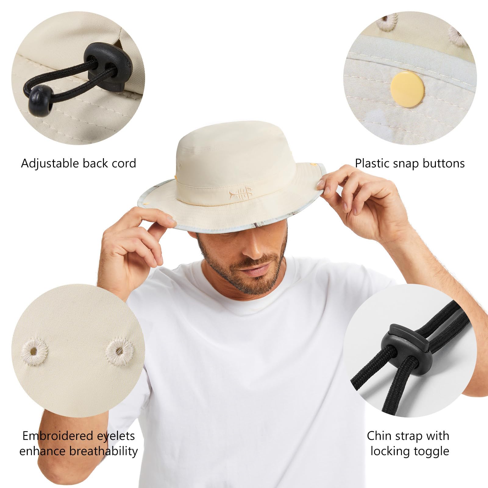 Bassdash Cappello Solare a Cesto con Protezione UV 50+ Leggero e Compattabile con Motivo Decorativo Ideale per Pesca Trekking, Safari Uomo e Donna Modello FH18