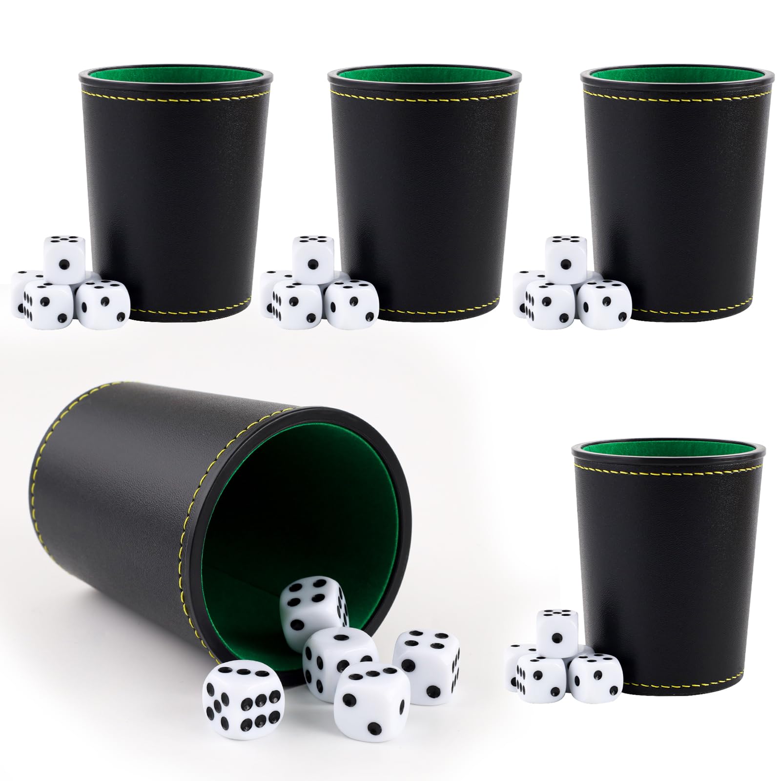Hainue 5 Piezas Dados Poker con Cubilete, Juego Dados Póker + 5 Dados de Póker, Juego de Tazas de Dados de Cuero, Juego de Mesa Adultos para Jugar con la Familia
