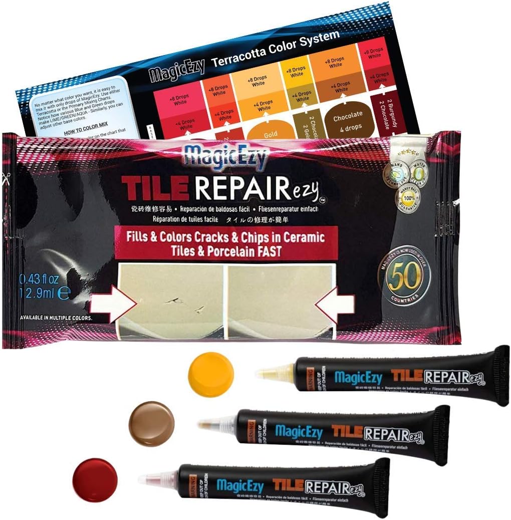 Tile Repair Kit: Porcelain Repair Kit - Ceramic Tile Repair Kit - Mix and Match Colors - Acrylic, Stone, Fiberglass - Wall Touch Up (Terracotta Kit)