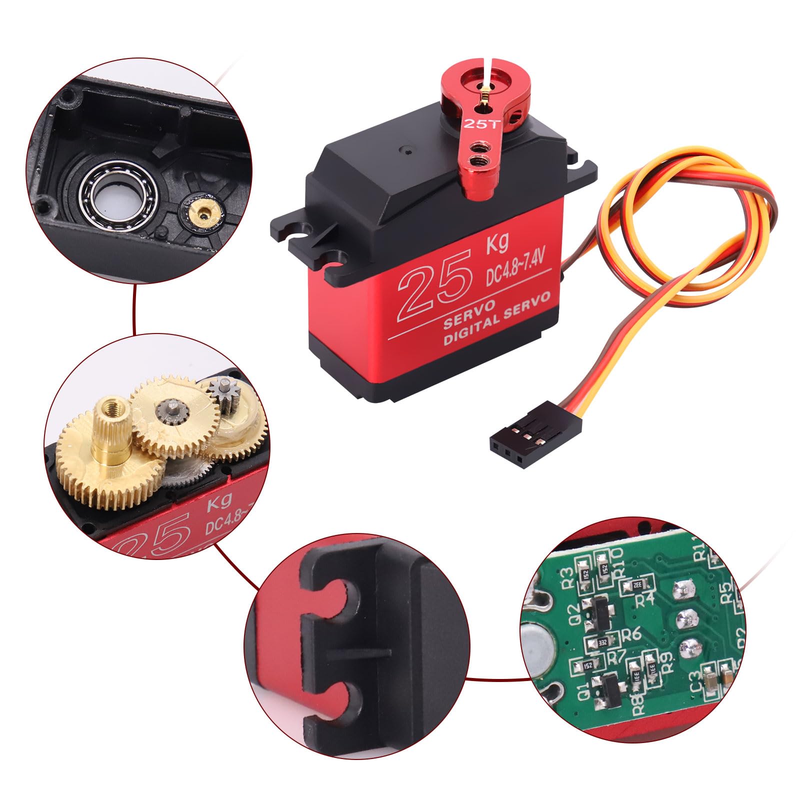 Servomoteur 25KG, 2PCS Servo RC numérique métal, Servomoteur numérique Servo Moteur RC servo 180° pour avion RC hélicoptère/voiture RC Bateau pour Arduino