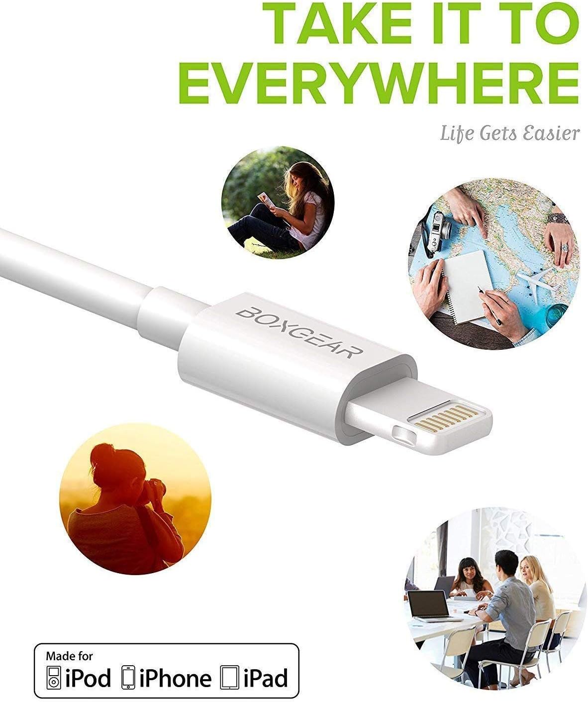 Boxgear iPhone Charger 2-Pack MFi Certified Charging iPhone Lightning Cable and USB Wall Adapter Plug Block for iPhone11 Pro, Xs, XS Max, X, 8, 8 Plus, 7, 7 Plus, 6S, 6, 6 Plus, 5S, iPad Mini (White)