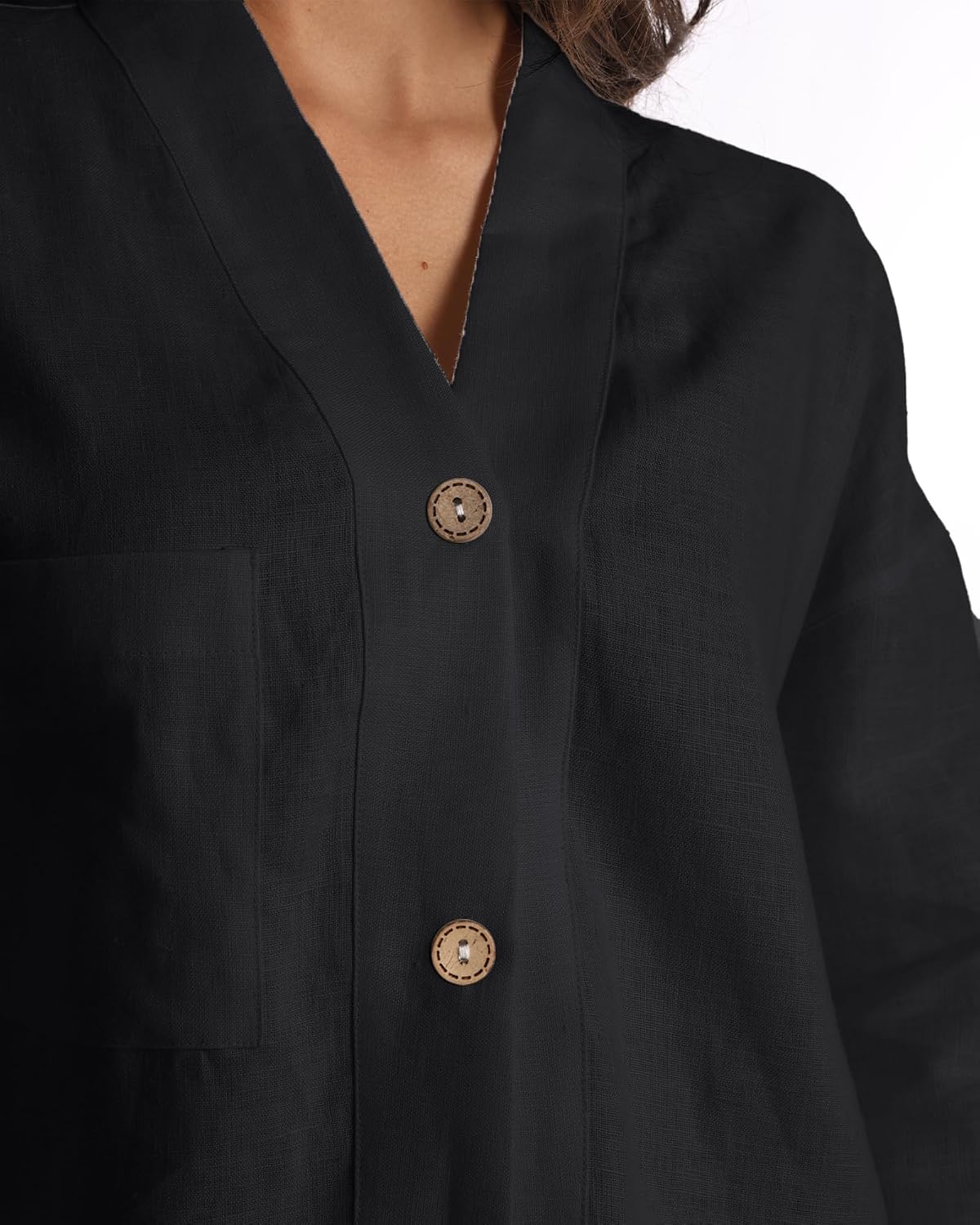 Women's Pure Linen Jacket Long Sleeves Botton Down Casual Cardigan Tops