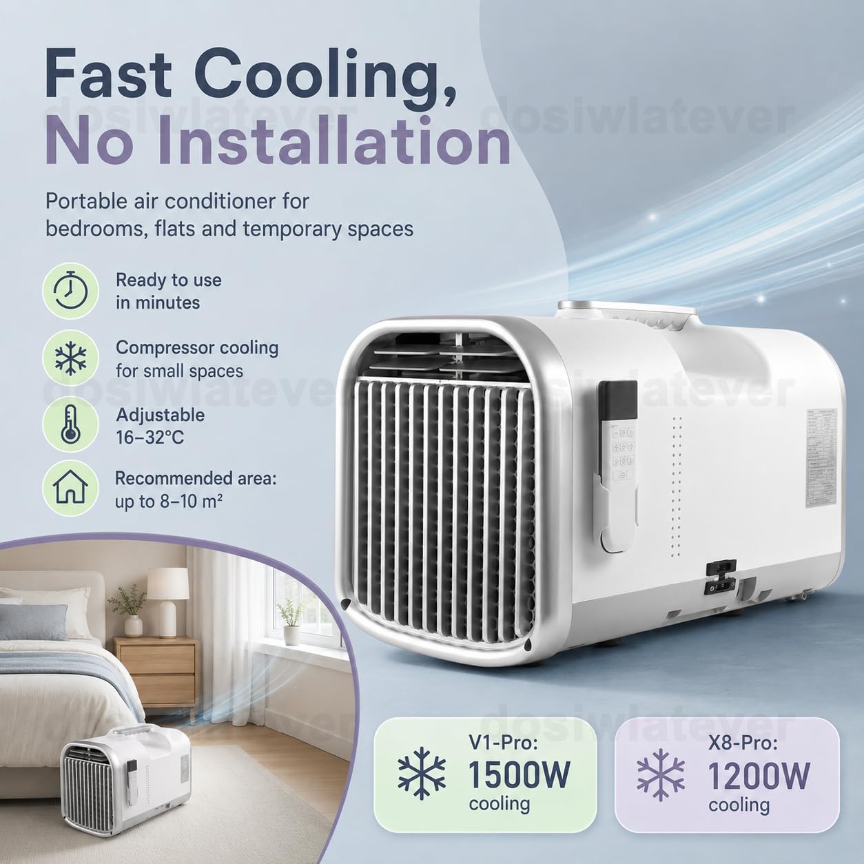 Aire acondicionado portátil sin unidad exterior 4100-5100 BTU, bajo consumo 240W/400W, refrigeración eficiente 8-10m², ideal para dormitorio, oficina, tienda de campaña y caravana White-V1pro220V