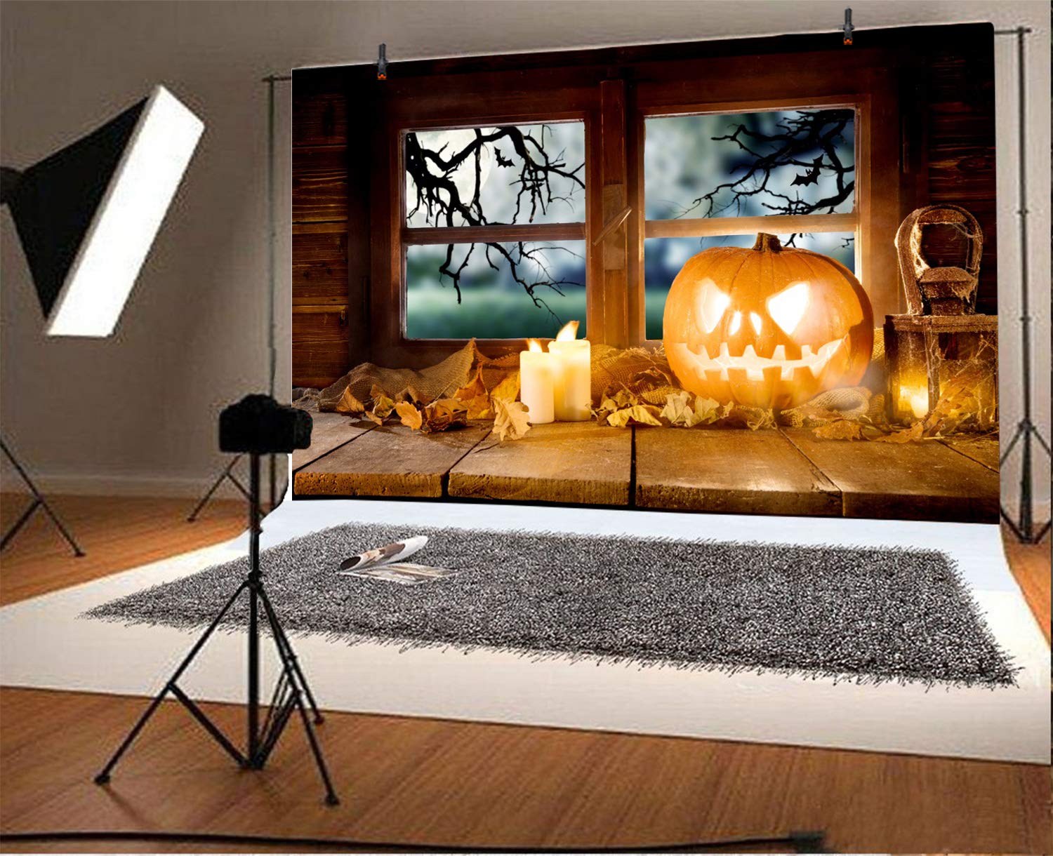 Amazon | Qinunipoto 背景布 ハロウィン happy halloween 夜 窓の外