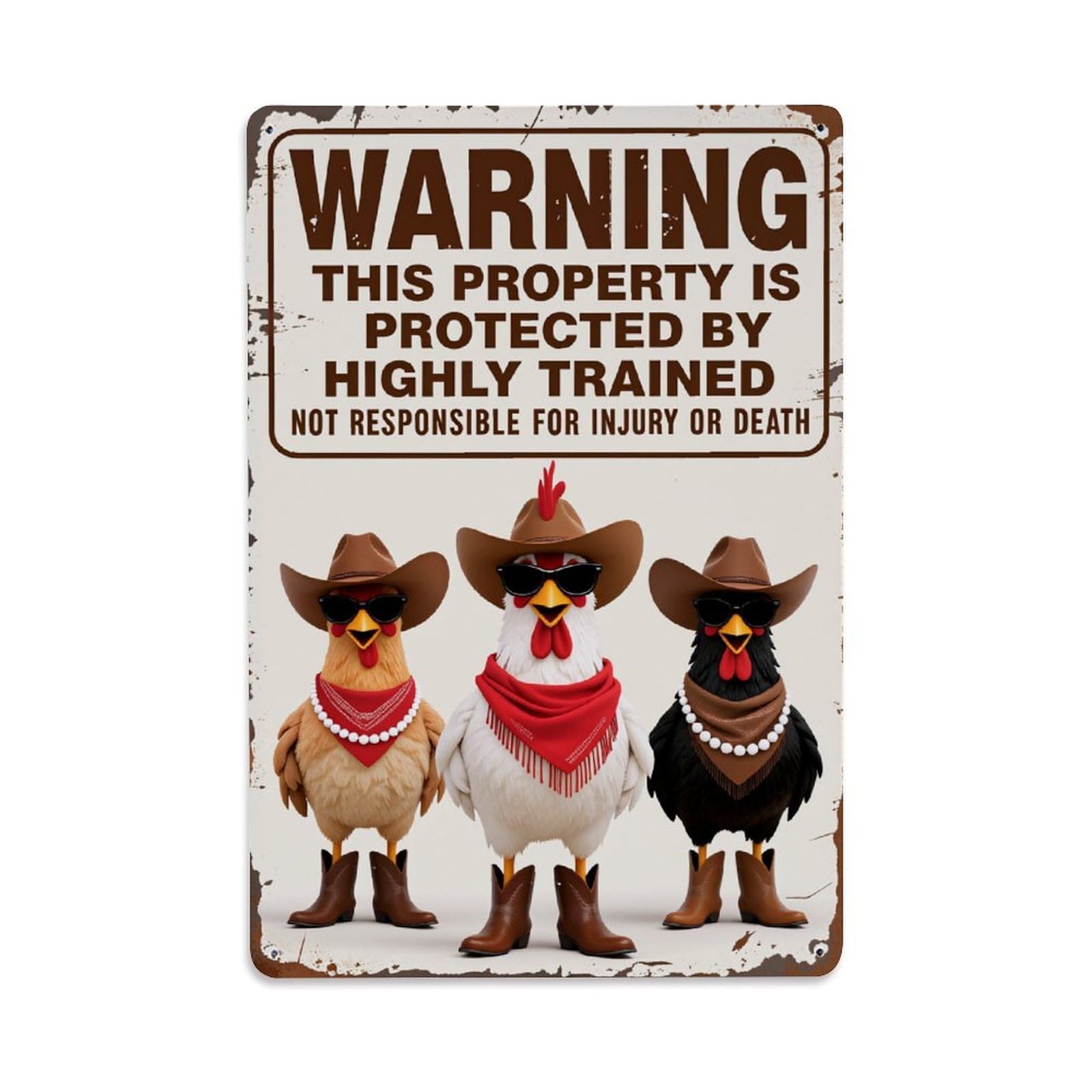 Enderetf Vintage Cowboy Chickens Warning Sign Tin Sign Metal Poster, Home Bar Garage Man Cave Cafe Indoor & Outdoor Wall Decoration 8X12inches