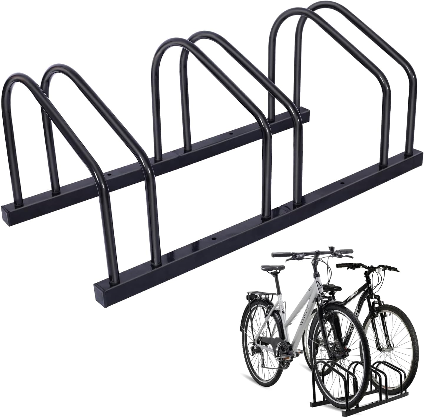 Donext Floor Bike Rack, Bike Parking Stand for up to 3 Bicycles, Outdoor Bicycles Rack for Yard & Garage Storage, Stable & Secure Bicycle Stand Up to 28", Holding Plates & Custom Spacing, Black