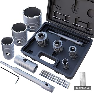 10pcs Concrete Hole Saw Set （30mm 40mm 50mm 65mm）with SDS Plus Shank Connecting Rod and 5pcs Dust Catchers, Concrete Hole Saw Kit for Concrete|Cement|Brick Stone|Wall.