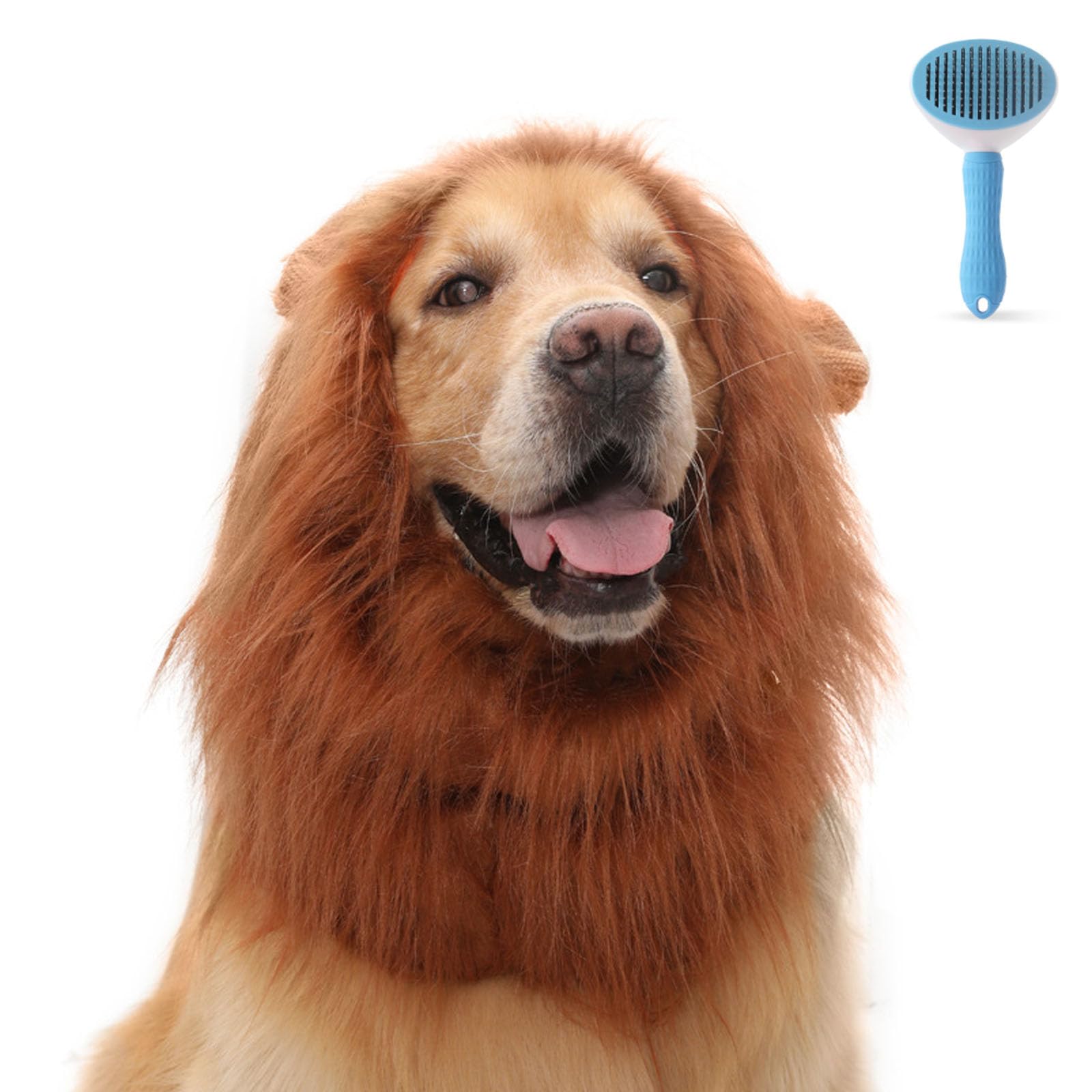 Melena de león para perro, disfraz de melena de león negro para perro con orejas, peluca de león para perros con cola, para disfraz de perro mediano y grande (marrón oscuro, L)