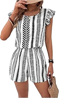 Women's Summer Jumpsuits Ruffle Sleeve High Waisted Boho Rompers Beach Vacation Clothes