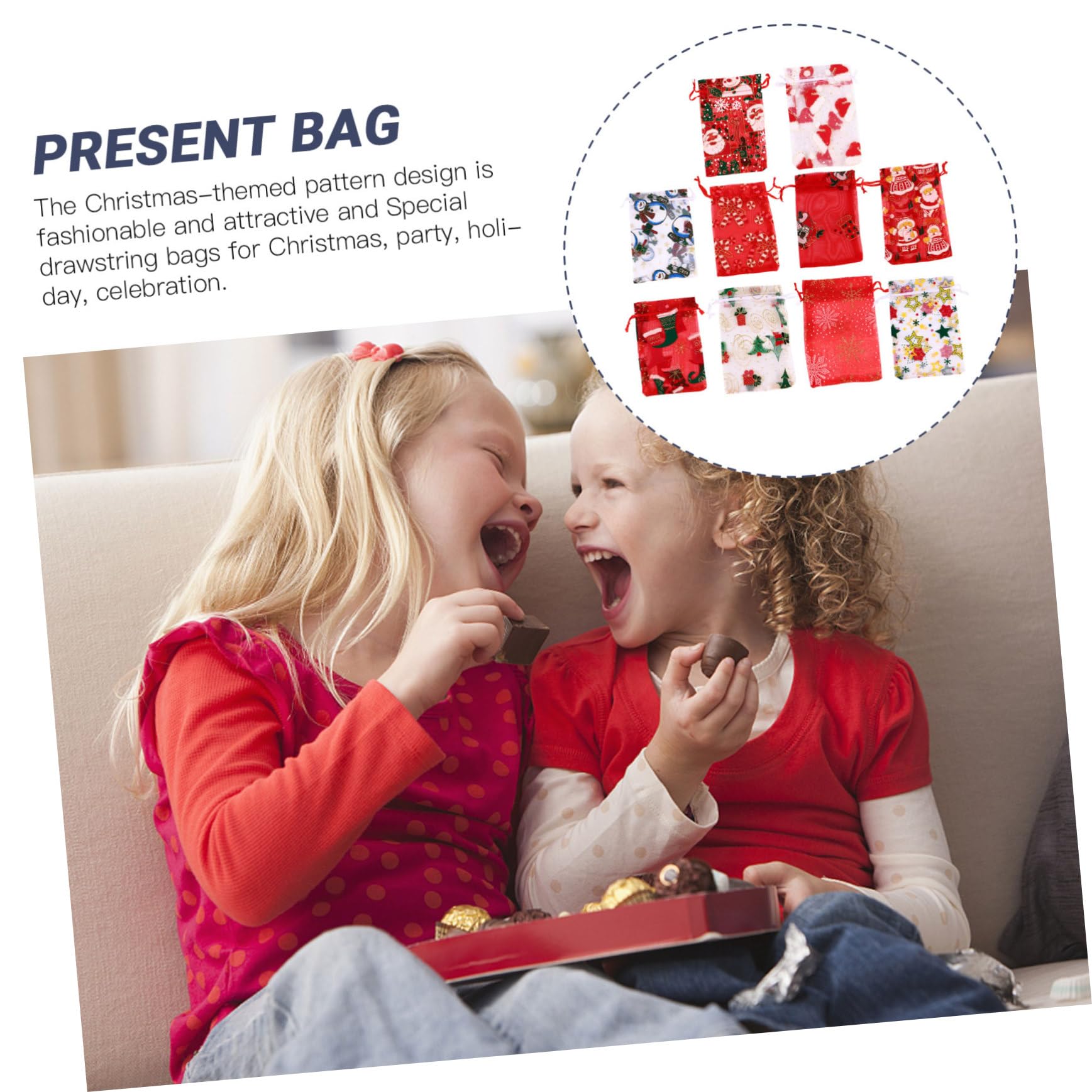 FOYTOKI 50piezas Bolsas De Organza Para Regalos Navideños Con Forma De Copo De Estrella Papá Noel y Alce De Obsequio Para Dulces y Fiestas