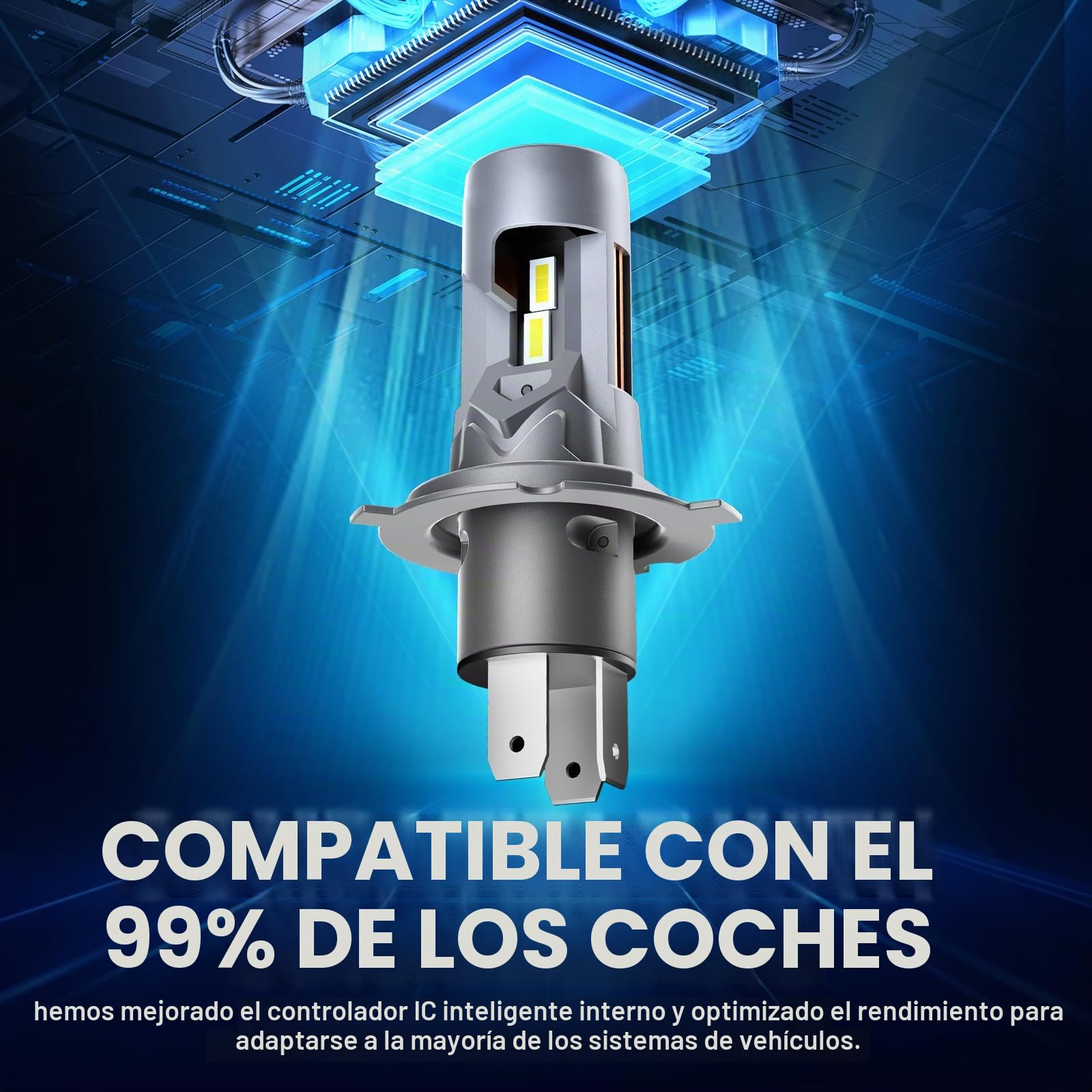 KOYOSO Bombilla H4 LED 100W 26000LM Faros Coche Luces Cortas/Largas | 1:1 Size Design, CANBUS Ready,Fit for Auto/Moto,IP68,No Adapter Required,15000RPM Ventilador Integrado,50000+HRS Lifespan