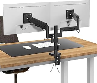 HILLPORT Dual Monitor Stand - Height Adjustable Gas Spring Double Arm Monitor Mount Desk Stand Fits Two 17 21 24 27 30 32 inch Screens with Clamp, Grommet Mounting Base, Load up to 19.8lbs H11B