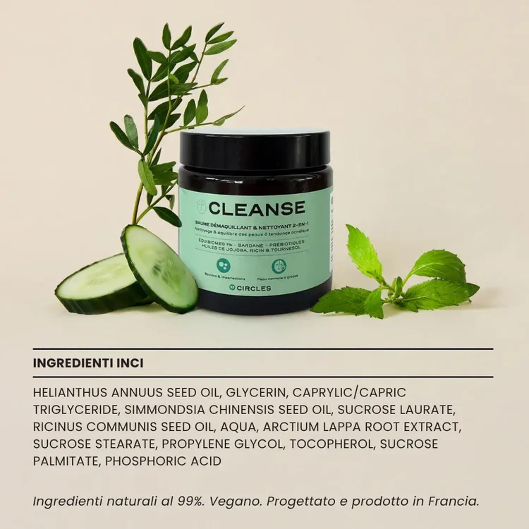 Circles CLEANSE Struccante e Detergente Viso Balsamo in Olio, Pelle Grassa e a Tendenza Acneica, Rimuove Trucco SPF e Impurita, Non Comedogeno, Vegano 100 ml Made in France