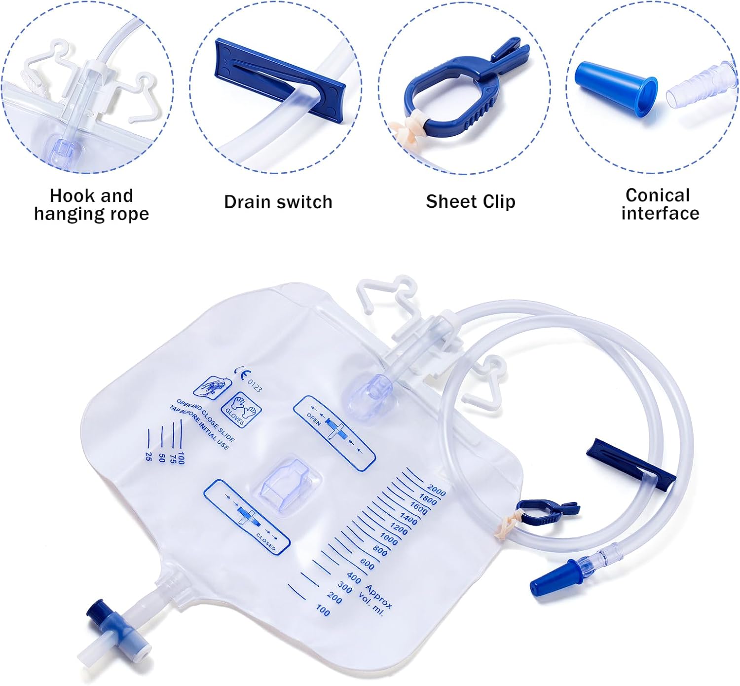 10 Packs Urinary Drainage Bag with Anti-Reflux Chamber, Adult Urine Bag with 2000 mL Volume, Professional Urinary Bag for Home and Hospitals Health Aids…