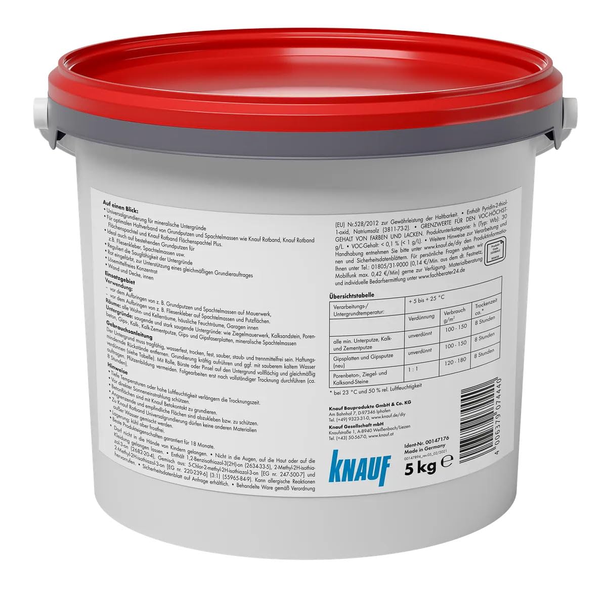 Knauf Rotband Universal-Grundierung für optimale Haftung von Grundputzen und Spachtelmassen auf mineralischen Untergründen, 5 kg