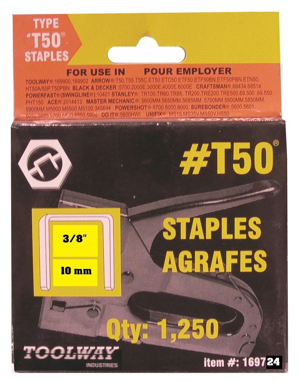 Toolway 169724 Staples T50 9/16"X 3/8" Crown 20 Gallon Amazon.ca