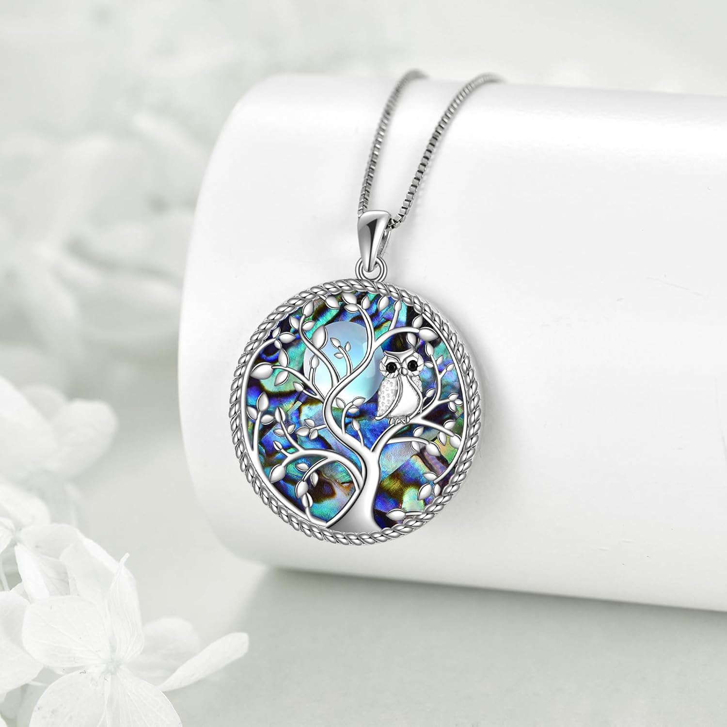 KQF Wolf/Eagle/Owl/Bunny/Panda/Moth/Eel Neckalce Sterling Silver Abalone Moonstone Pendant Animals Jewelry Gifts for Women - Image 6